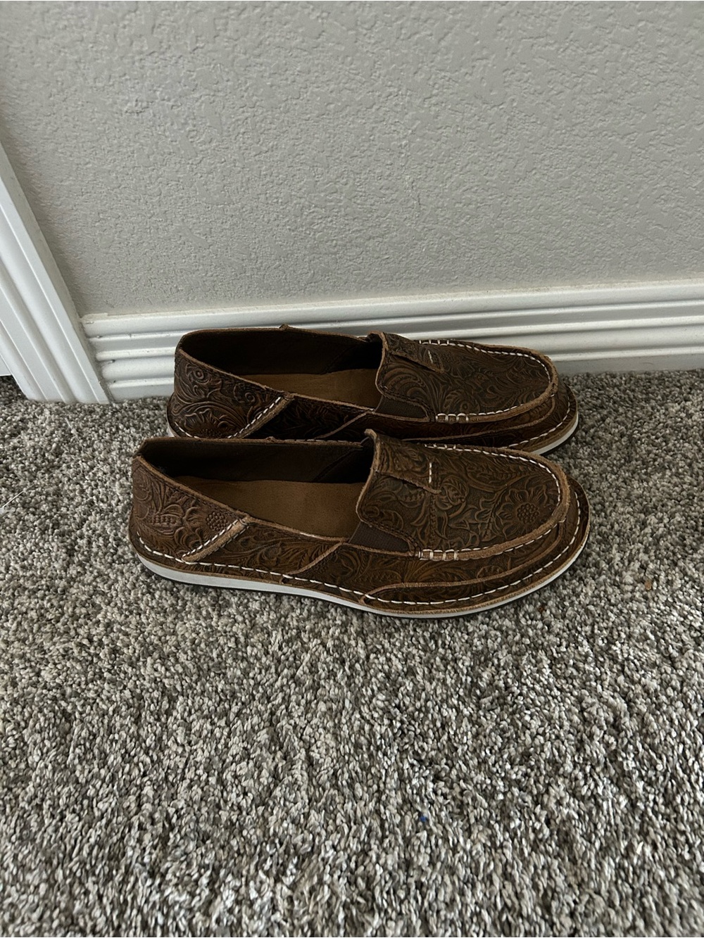 Brown Embossed Slip-On Shoes